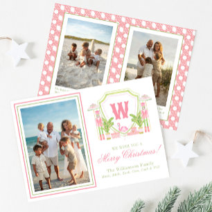 Roze & Groene Palm Beach Notenkraker Monogram Wape Feestdagenkaart