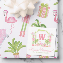 Roze & Groene Palm Beach Notenkraker Monogram Wape Notitiekaartje