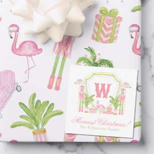 Roze & Groene Palm Beach Notenkraker Monogram Wape Notitiekaartje