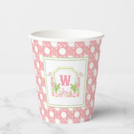 Roze & Groene Palm Beach Notenkraker Monogram Wape Papieren Bekers