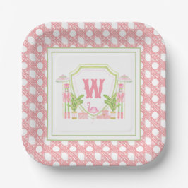 Roze & Groene Palm Beach Notenkraker Monogram Wape Papieren Bordje