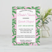 Roze & Groene Palm Bruiloft Uitnodiging | Palm (Staand voorkant)