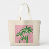 Roze Groene Palm Tree Preppy Beach Zomer Naam Grote Tote Bag (Achterkant)