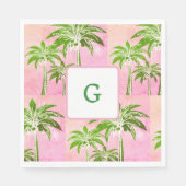 Roze Groene Palm Tree Preppy Zomer Ombre Monogram Servet (Voorkant)