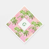 Roze Groene Palm Tree Preppy Zomer Ombre Monogram Servet (Hoek)
