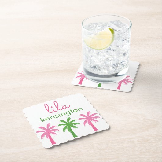 Roze & Groene Palmbomen Gepersonaliseerde Onderzet Kartonnen Onderzetters (Insitu)