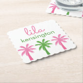 Roze & Groene Palmbomen Gepersonaliseerde Onderzet Kartonnen Onderzetters (Gebogen)
