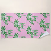 Roze Groene Palmbomen Preppy Girly Pool Strandlaken (Voorkant)