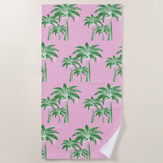 Roze Groene Palmbomen Preppy Girly Pool Strandlaken (Voorkant)