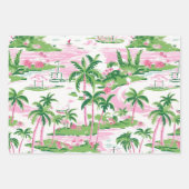 Roze & groene palmboom inpakpapier vellen (set (Voorkant 3)