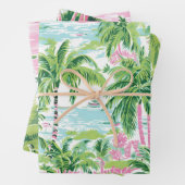 Roze & groene palmboom inpakpapier vellen (set (In situ)