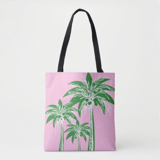 Roze Groene Palmboom Preppy Girly Beach Tote Bag (Voorkant)