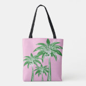 Roze Groene Palmboom Preppy Girly Beach Tote Bag (Achterkant)
