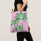 Roze Groene Palmboom Preppy Girly Beach Tote Bag (Dichtbij)