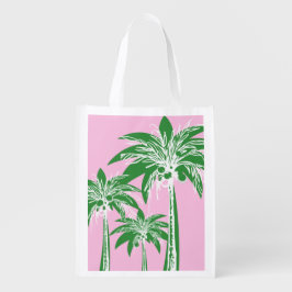 Roze Groene Palmboom Preppy Girly Stijlvolle Zomer Boodschappentas