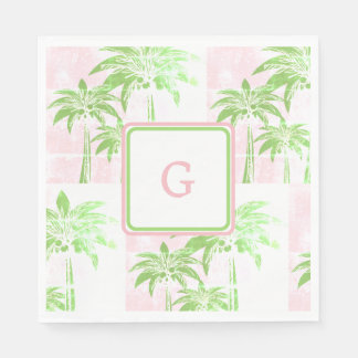 Roze groene palmboom Preppy Ombre vierkant monogra Servet