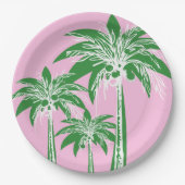 Roze Groene Palmboom Preppy Zomer Strand Tropisch Papieren Bordje (Voorkant)