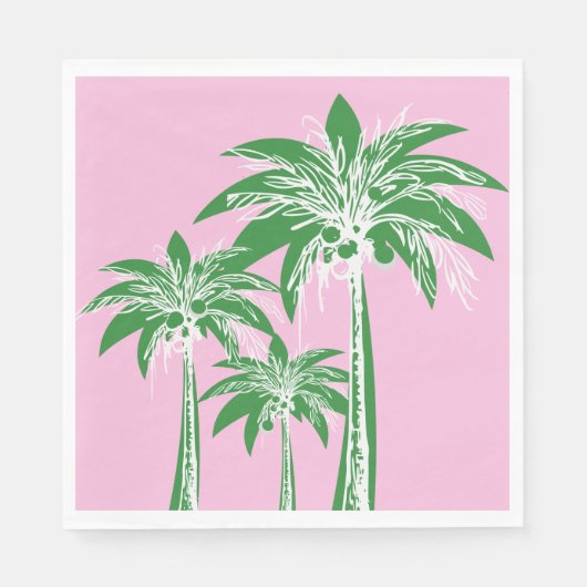 Roze Groene Palmboom Preppy Zomer Strand Tropisch Servet (Voorkant)