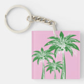 Roze Groene Palmboom Preppy Zomer Strand Tropisch Sleutelhanger (voorkant)