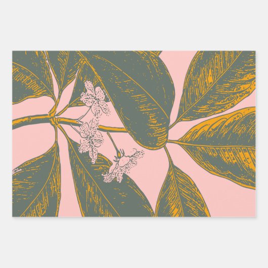 roze groene palmschijfjes botanisch groen inpakpapier vel (Voorkant 3)