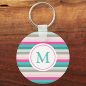 Roze groene pasta Striped Monogram Sleutelhanger (Achterkant)