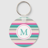 Roze groene pasta Striped Monogram Sleutelhanger (Achterkant)