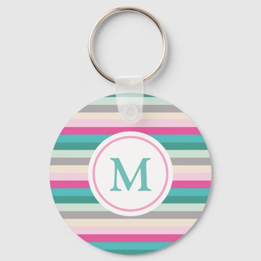 Roze groene pasta Striped Monogram Sleutelhanger (Achterkant)