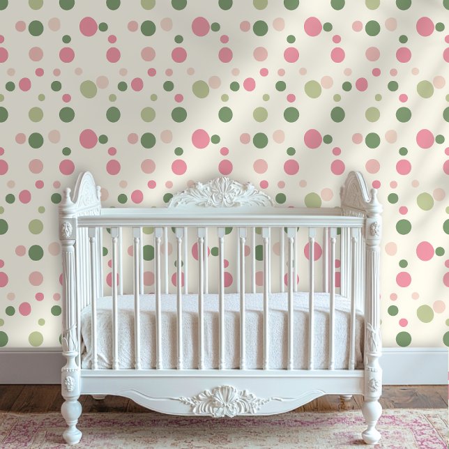 Roze & Groene Pastel Polka Dot Peel and Stick Behang (Creator heeft geüpload)
