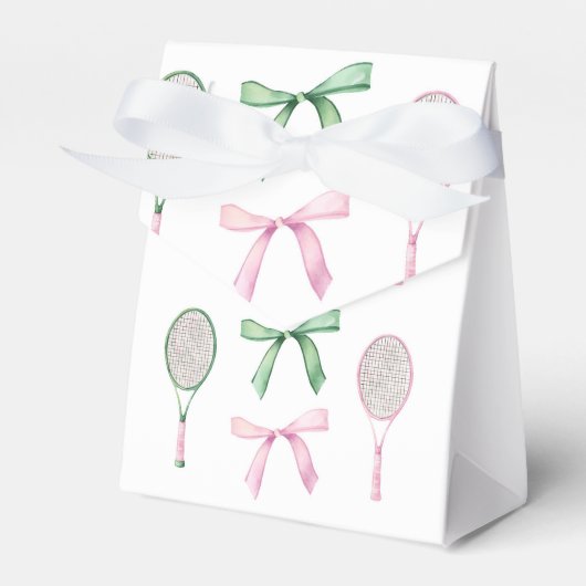 Roze & Groene Pastel Tennisrackets + Bogen Bedankdoosjes (Voorkant Zijde)