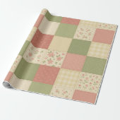 Roze Groene Patchwork Dekbed Landelijke Boerderij Cadeaupapier (Uitgerold)