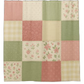 Roze Groene Patchwork Quilt Rustieke Boerderij Blo Douchegordijn (Voorkant)