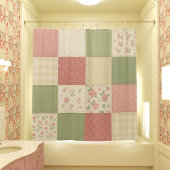 Roze Groene Patchwork Quilt Rustieke Boerderij Blo Douchegordijn