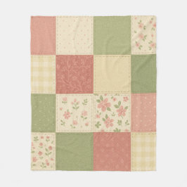 Roze Groene Patchwork Quilt Rustieke Boerderij Blo Fleece Deken
