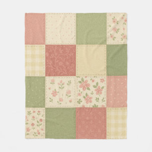 Roze Groene Patchwork Quilt Rustieke Boerderij Blo Fleece Deken