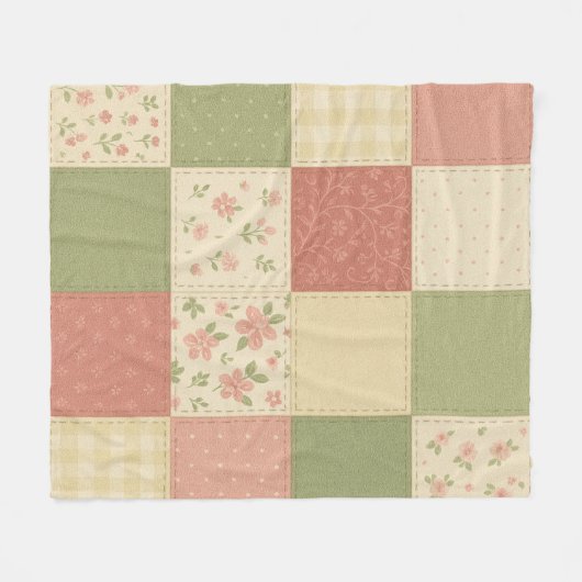 Roze Groene Patchwork Quilt Rustieke Boerderij Blo Fleece Deken (Voorkant (Horizontaal))