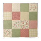 Roze Groene Patchwork Quilt Rustieke Boerderij Blo Tegeltje (Voorkant)