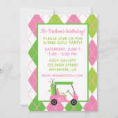 Roze & Groene Persoonlijke Golf Feest Uitnodiginge Kaart (Voorkant)