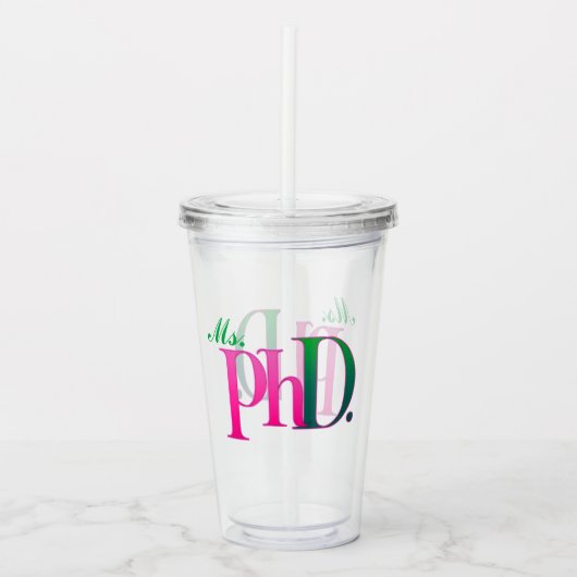 Roze & Groene PhD Acrylbeker Acryl Drinkbeker (Voorkant)