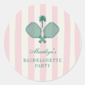 Roze Groene Pickleball Bachelorette-feestje Ronde Sticker (Voorkant)