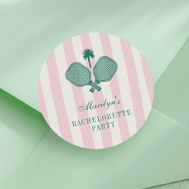 Roze Groene Pickleball Bachelorette-feestje Ronde Sticker