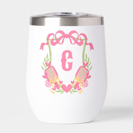 Roze & Groene Pickleball Paddles Monogram Crest (Voorkant)