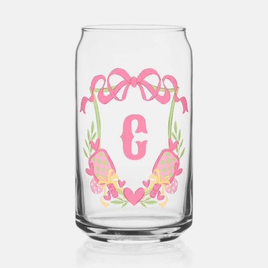 Roze & Groene Pickleball Paddles Monogram Crest Blikvorm Glas (Voorkant)