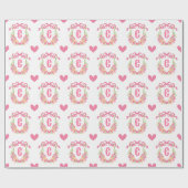 Roze & Groene Pickleball Paddles Monogram Crest Cadeaupapier (Vlak)