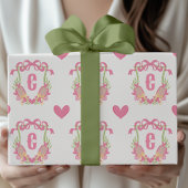 Roze & Groene Pickleball Paddles Monogram Crest Cadeaupapier