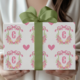 Roze & Groene Pickleball Paddles Monogram Crest Cadeaupapier