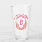 Roze & Groene Pickleball Paddles Monogram Crest Glas (Voorkant)
