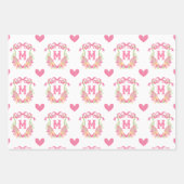 Roze & Groene Pickleball Paddles Monogram Crest Inpakpapier Vel (Voorkant 3)