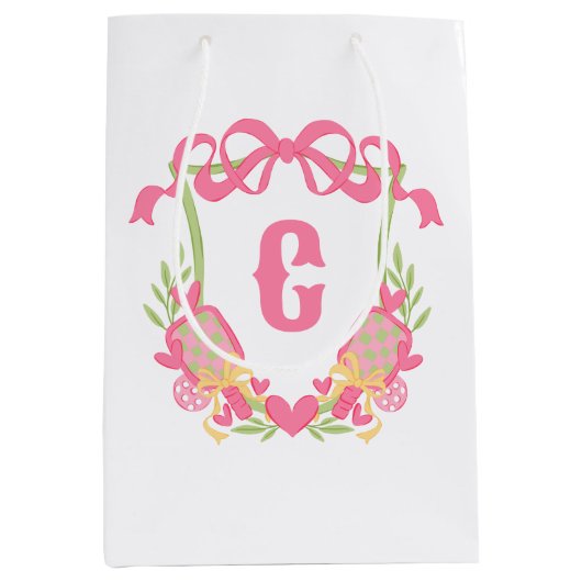 Roze & Groene Pickleball Paddles Monogram Crest Medium Cadeauzakje (Voorkant)
