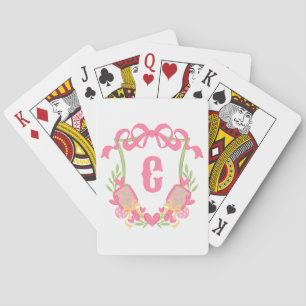 Roze & Groene Pickleball Paddles Monogram Crest Pokerkaarten