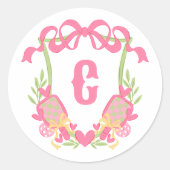 Roze & Groene Pickleball Paddles Monogram Crest Ronde Sticker (Voorkant)